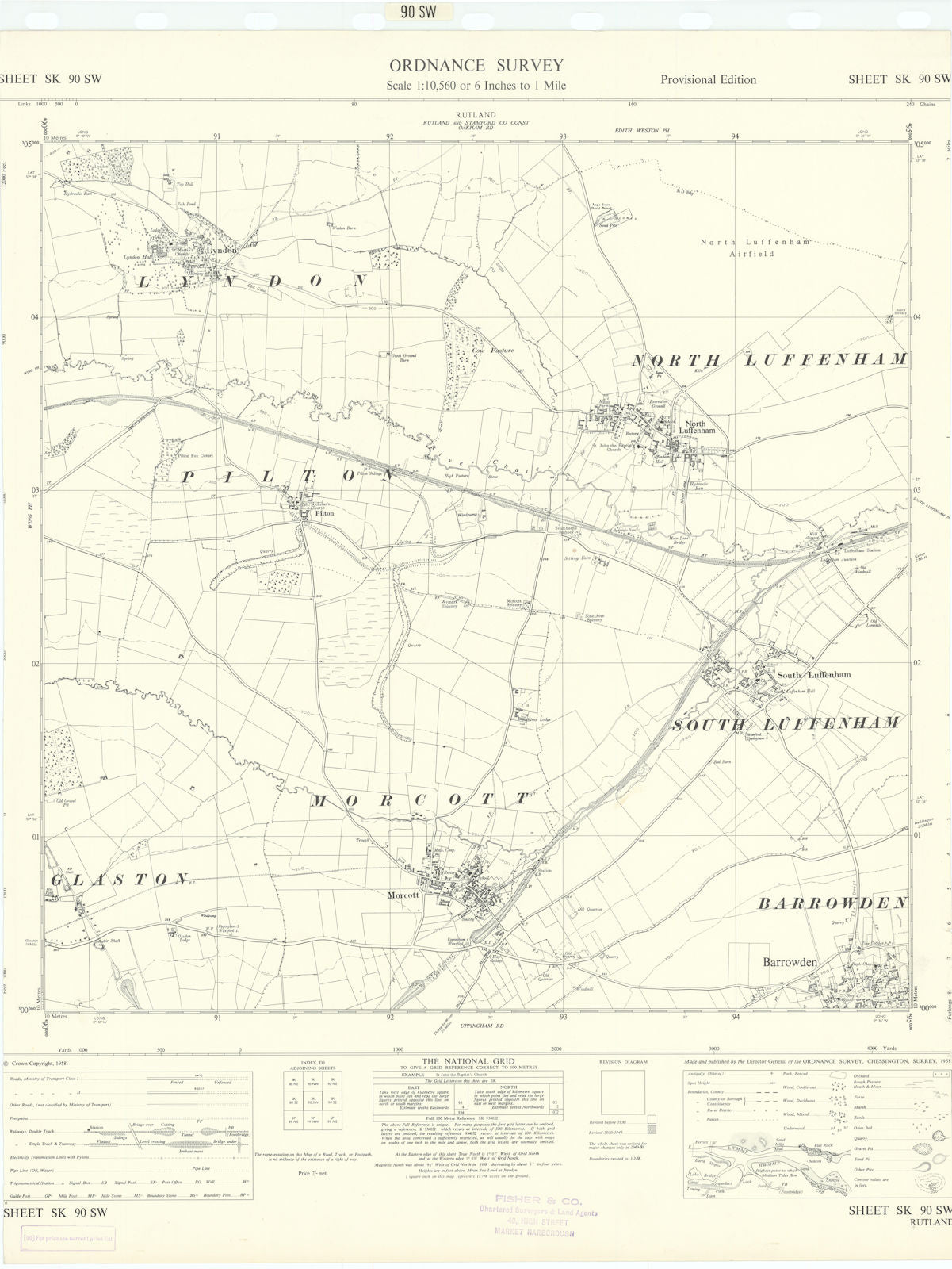 Ordnance Survey SK90SW Rutland Lyndon Luffenham Morcott Barrowden 1958 old map